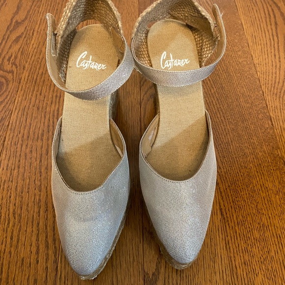 Castaner Spain wedge-heeled espadrilles gold rattan ankle strap Sandals  37 - Picture 2 of 11